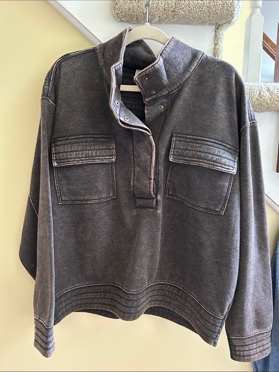 Zenana Outfitters Tops - ZENANA NWT Jacket French Terry Black Acid Wash Size Small - Large